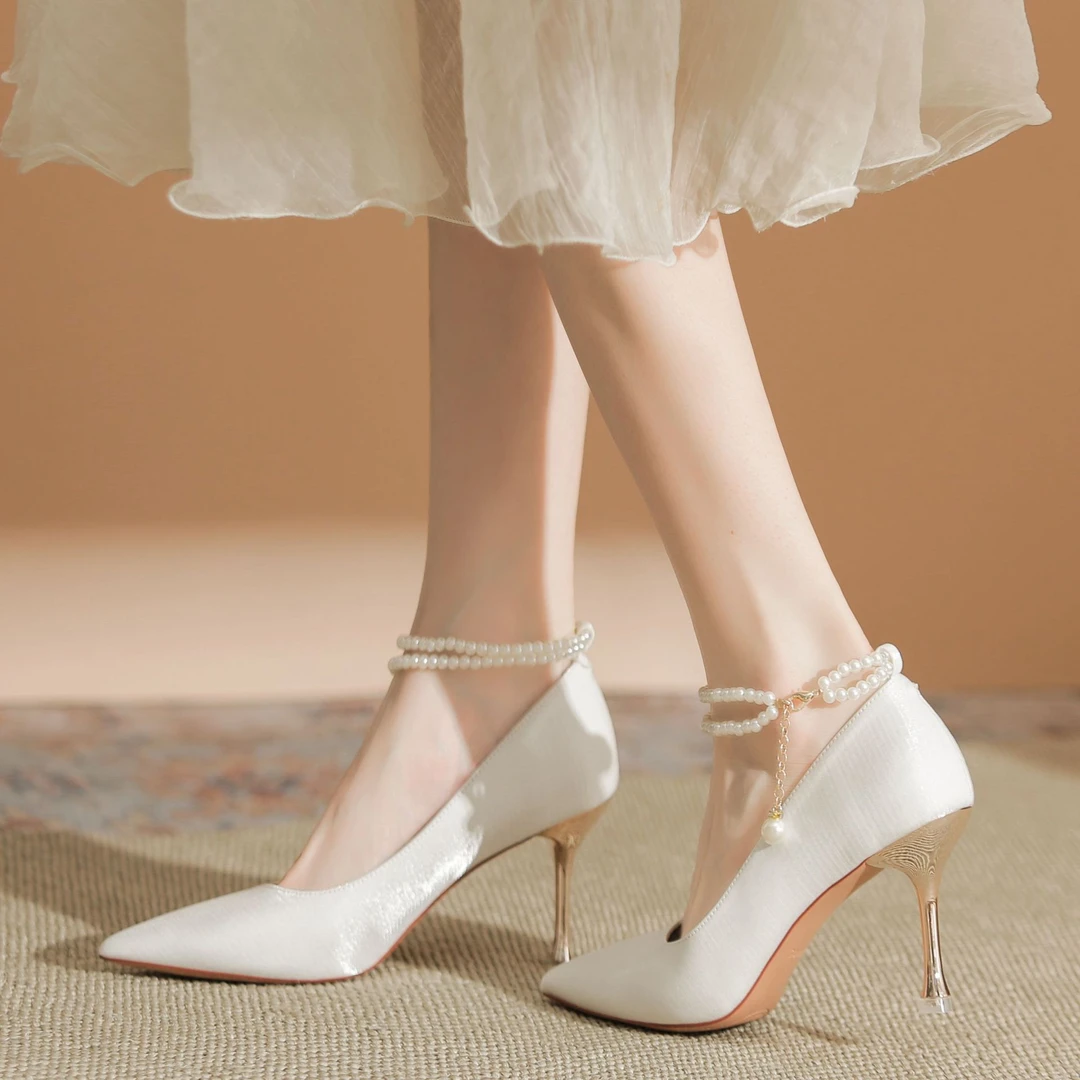 【囍见】法式浅口气质名媛宴会高细跟跟鞋中空配订婚服婚纱伴娘鞋