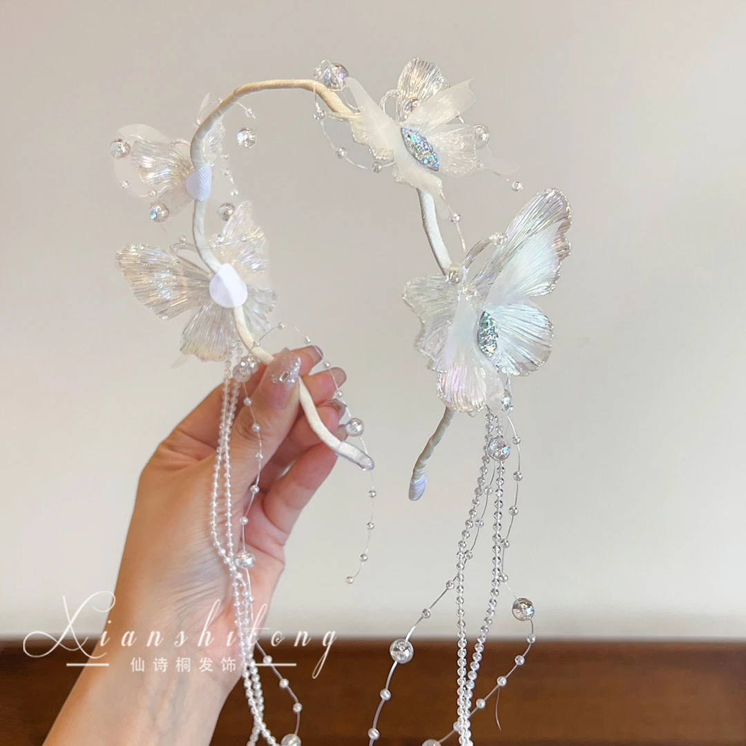 超仙蝴蝶流苏发箍女儿童古风汉服头饰小女孩演出走秀发卡女童头箍