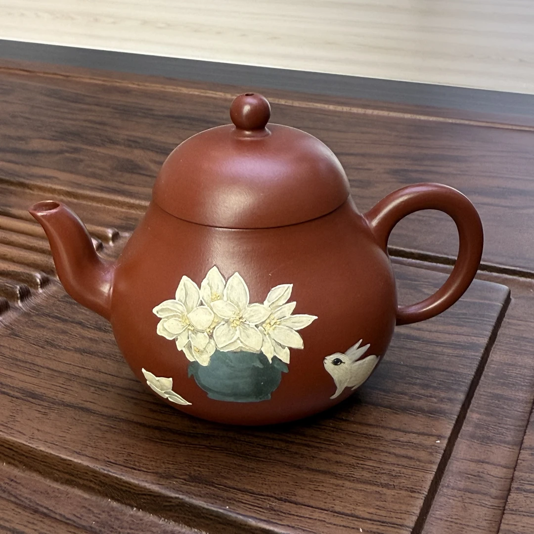 朱泥小品泥绘梨式壶100cc