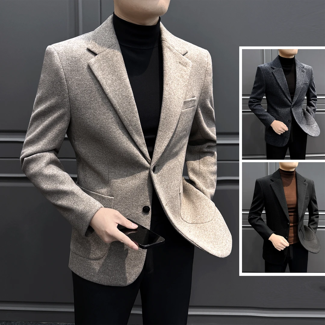 绵羊毛毛呢西装外套男款秋冬商务休闲轻奢高级感男装修身男士西服