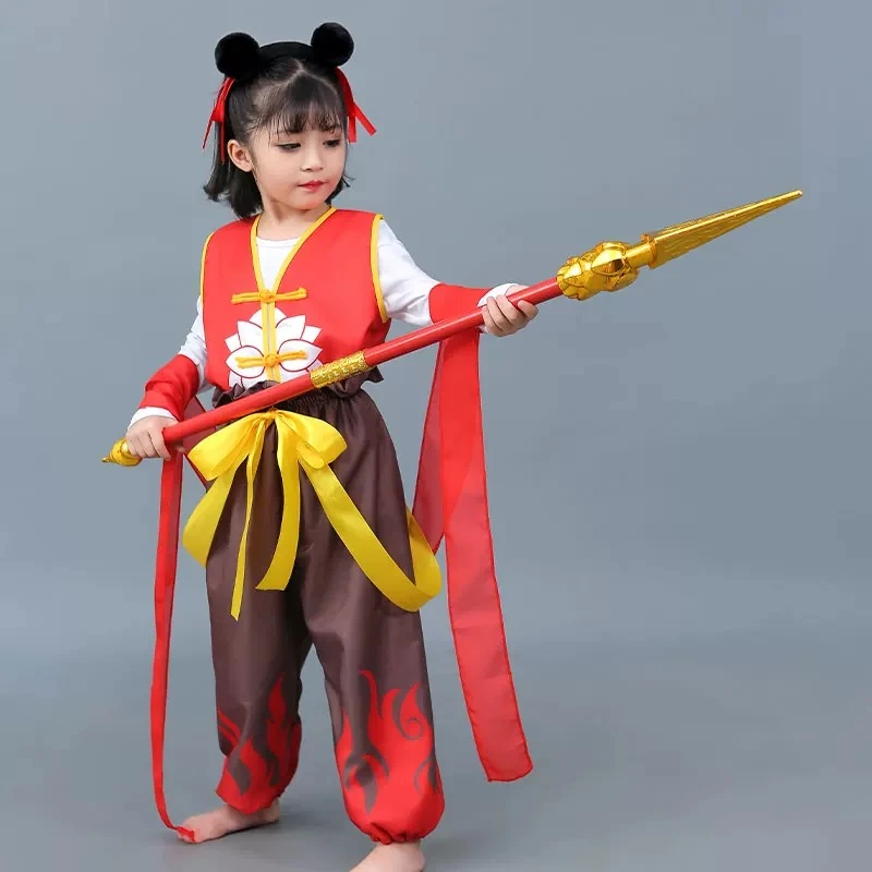 哪咤儿童服装同款动漫哪吒衣服道具全套兵器面具表演服男女童cos