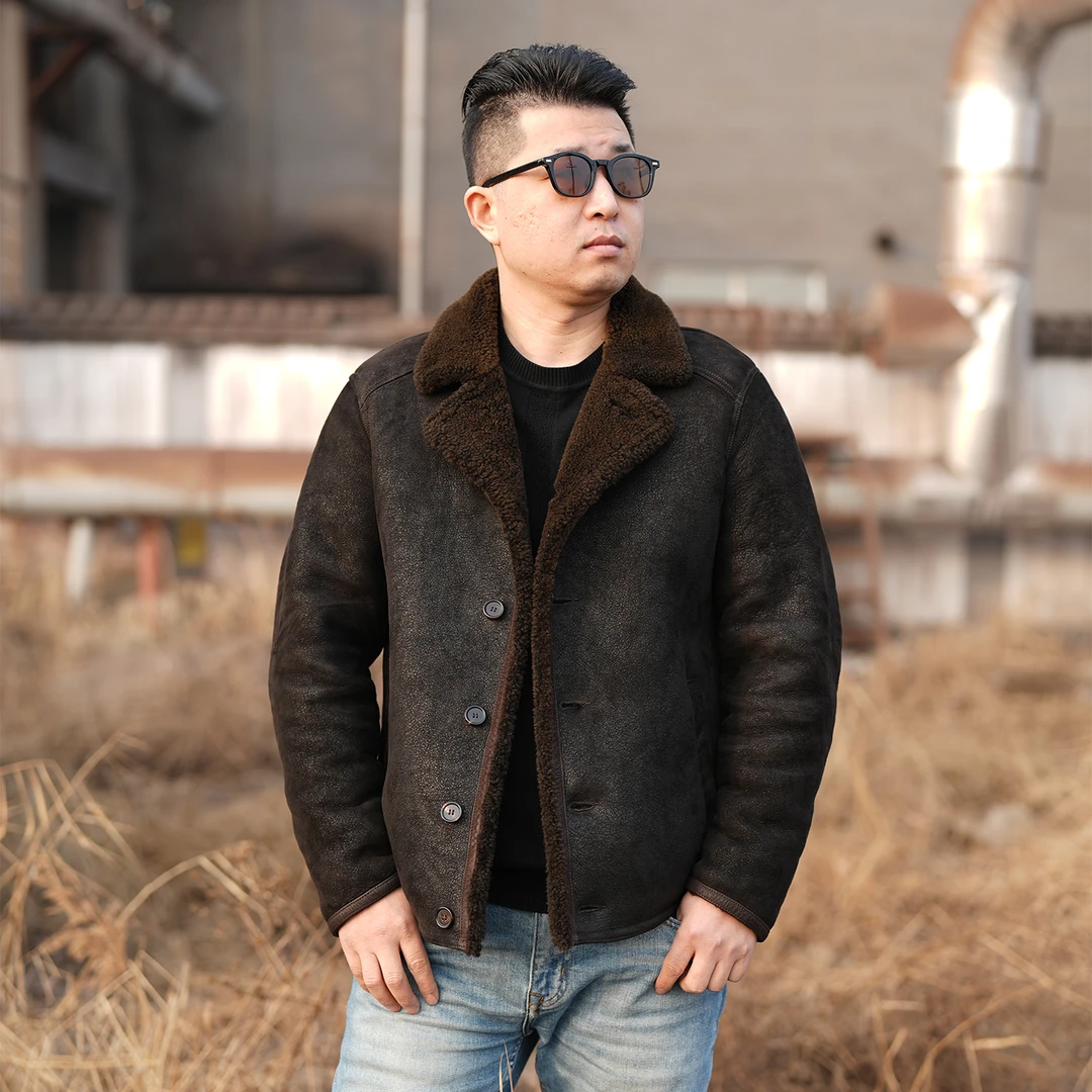 西服领单排扣成衣重水洗复古做旧皮毛一体时尚保暖皮草2501