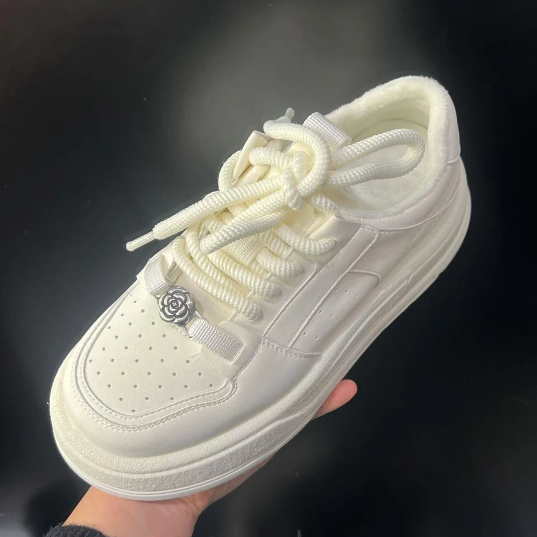 5.5cm水上漂~厚底休闲毛毛小白脏脏板鞋9152