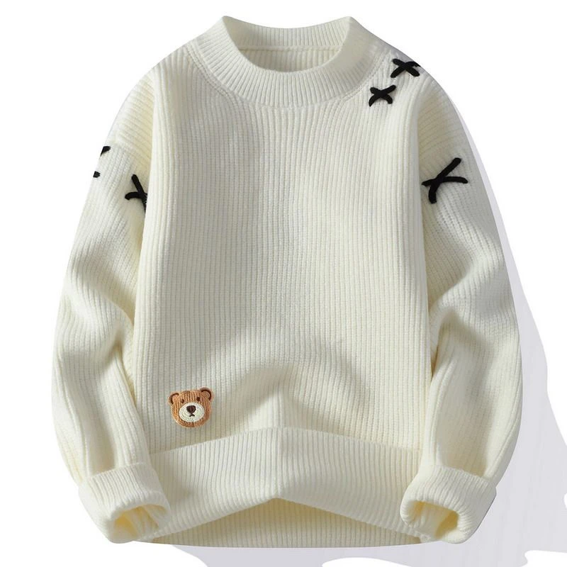 2025秋冬季青少年落肩袖休闲毛衣男士圆领宽松针织衫情侣24312