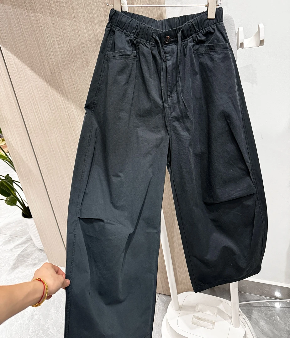 2025早秋设计感小个子阔腿工装裤复古显瘦水洗棉9分弯刀裤九分