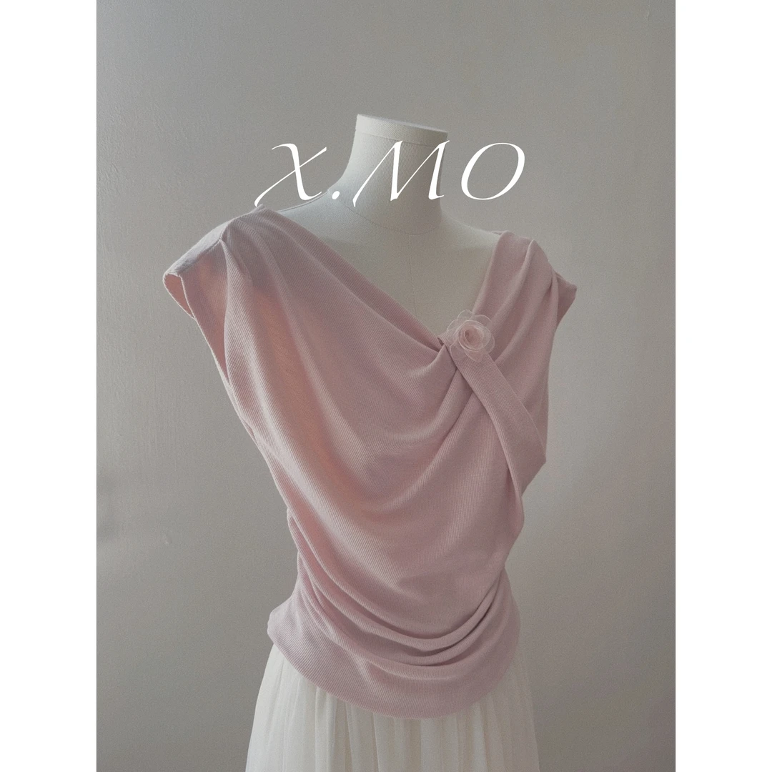 X.MO自制 花悦绽放 别致氛围感气质扭结不规则上衣夏季#1194