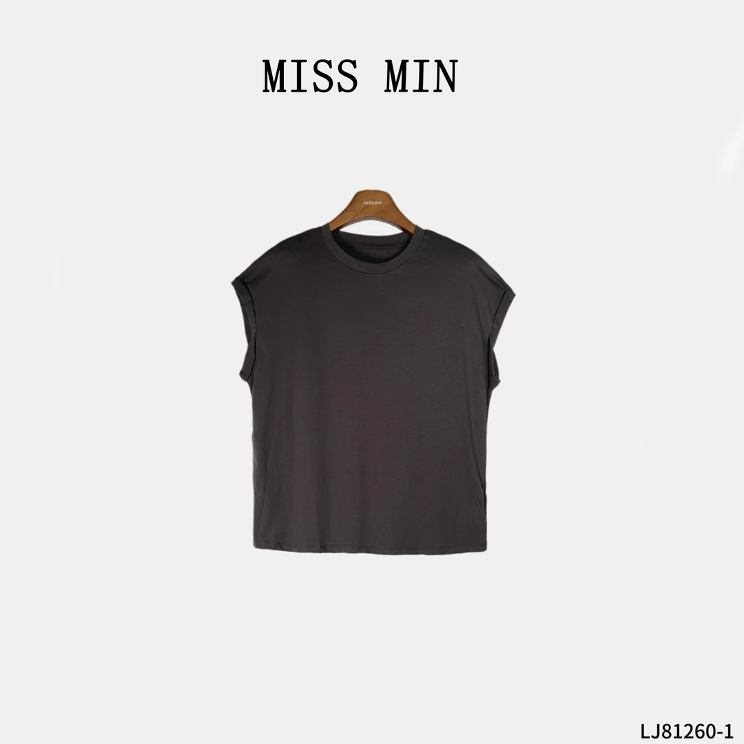 MISS MIN【悠旷】圆领纯色洋气衣服女休闲中长款坎肩短袖 LJ81260-1
