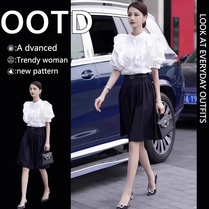 2025初夏超火大方穿搭气质名媛港风别致绝美上衣裙子职业夏装套装