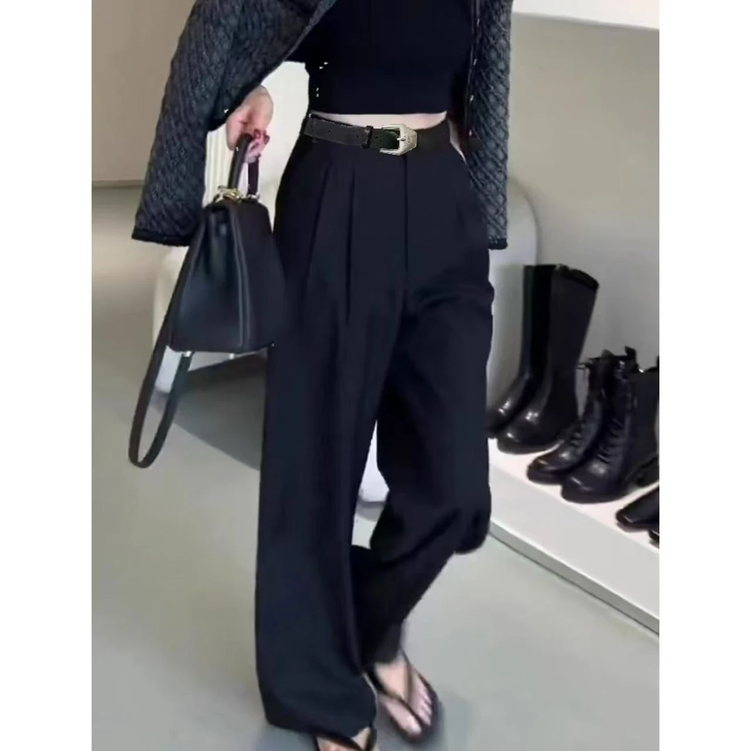 “长腿神器”垂感高腰显瘦窄版阔腿裤西裤抖抖裤长款106短款93）