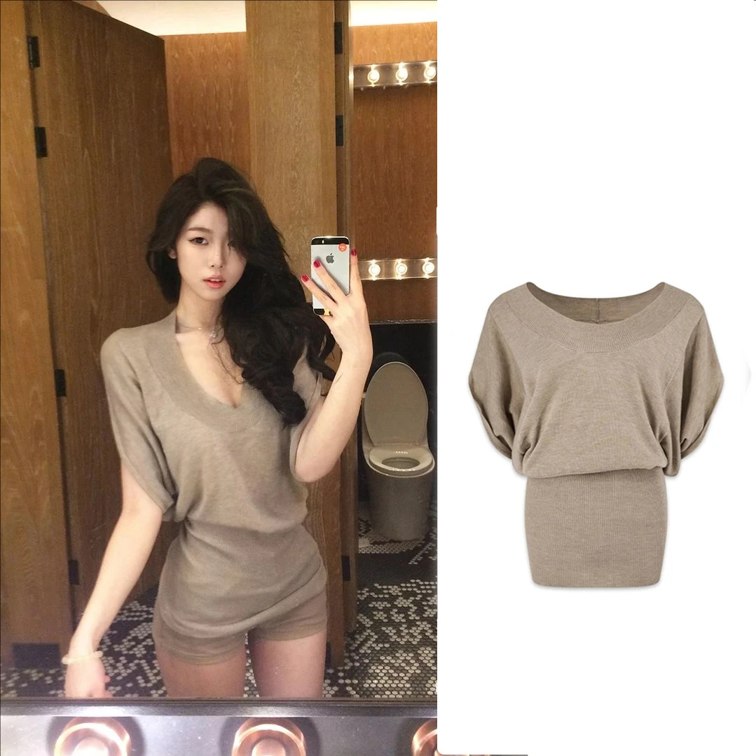 【质感欧尼】随意不费力的美女感蝙蝠袖咖色针织上衣S256081