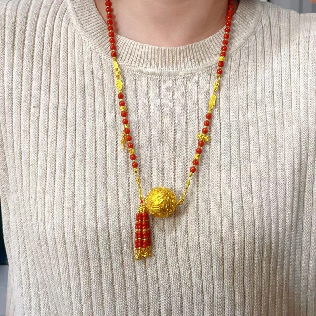 足金錾刻回纹牌牌diy南红设计款万能链15.71克