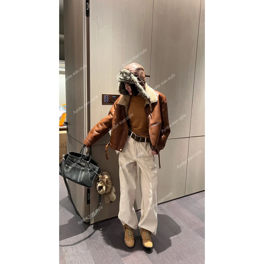 【AYOBE】小贤  复古油蜡皮立领飞行夹克外套