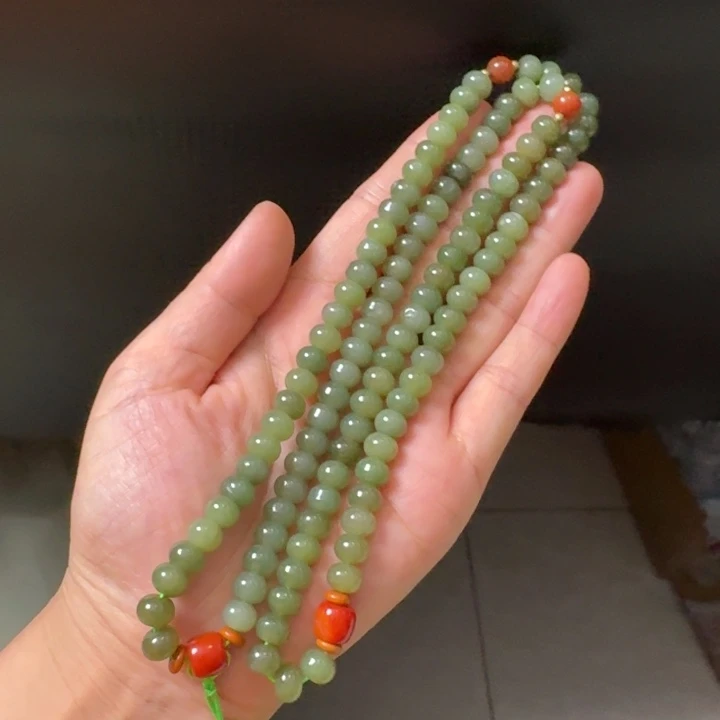 和田玉未镶嵌颈饰算盘珠卡8项链108