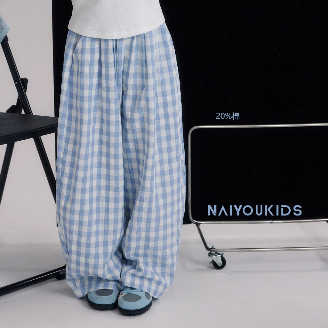 【格空投送7】女童裤子2025夏季洋气儿童格子裤宝宝休闲阔腿裤K2496