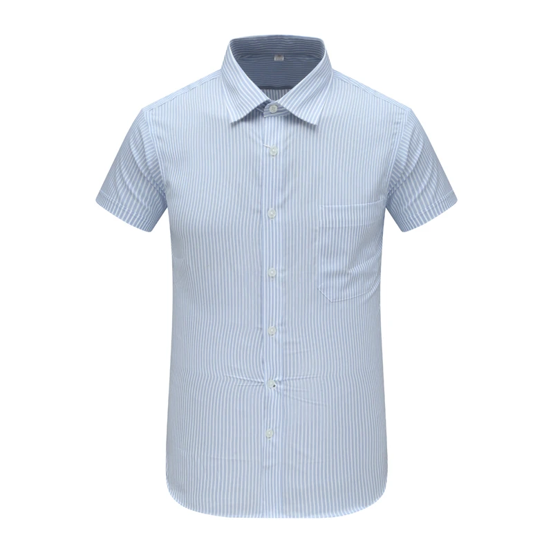 MY54美尔男式夏季短袖衬衫 棉休闲商务上衣 白色蓝条时尚都市免烫