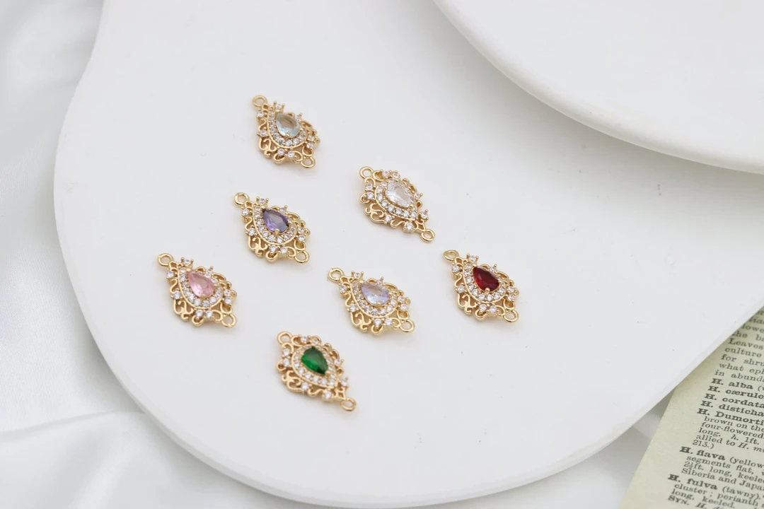 铜微镶锆石镂空水滴高保色双调锆石diy配件单坠配件手工流苏材料