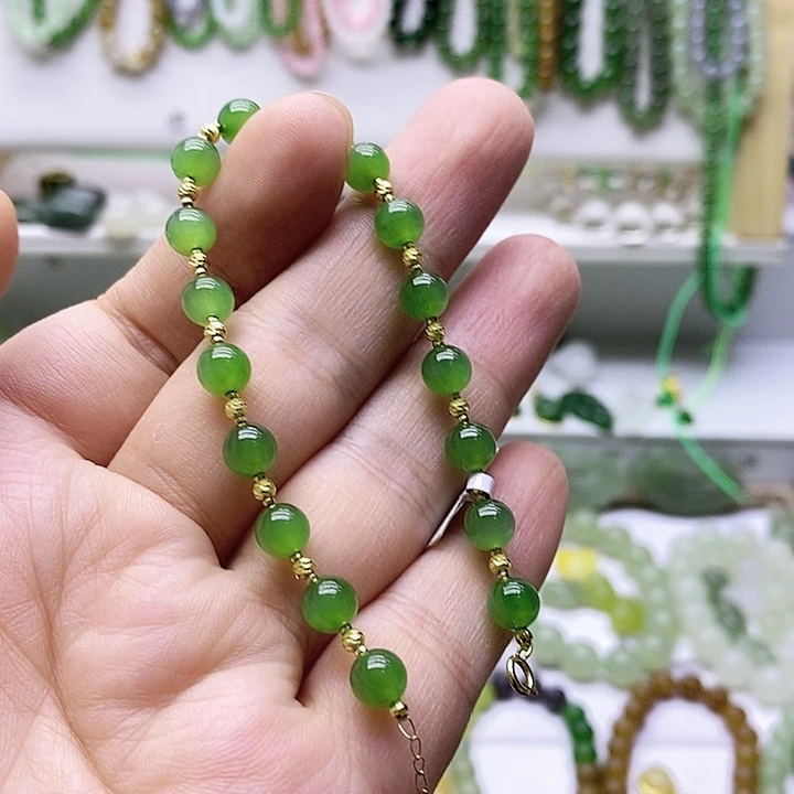 和田玉（碧玉）18K金镶嵌手链