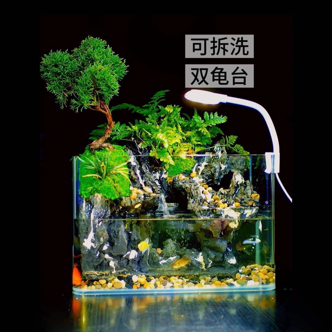 【原野】江山 可拆洗济州真柏双龟台带过滤增氧流水景观30*20*18