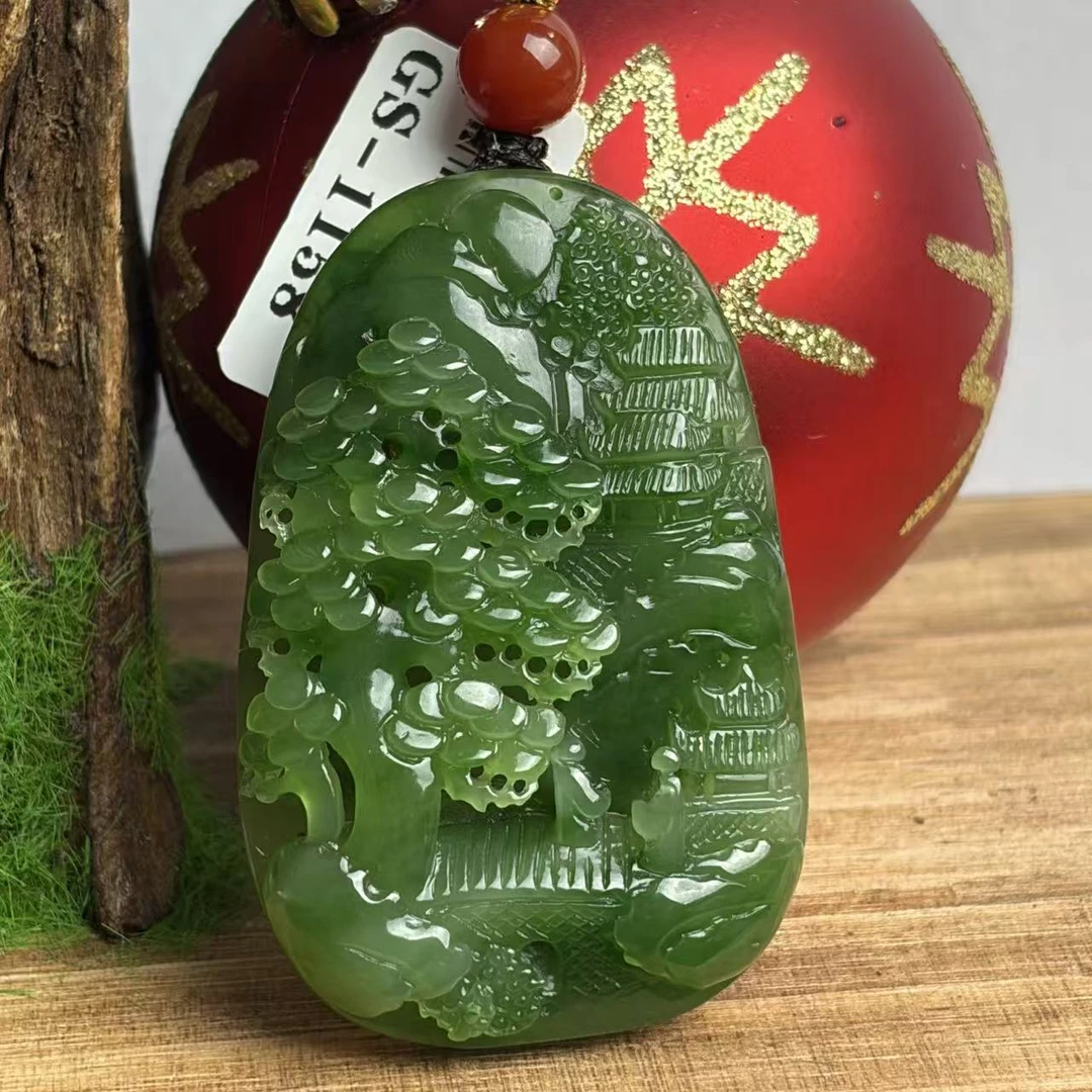 山水牌碧绿玉佩D060