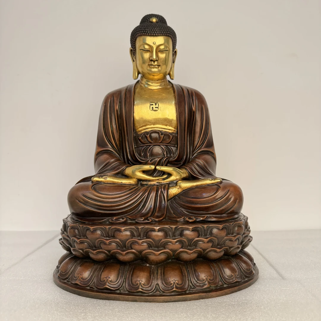 紫铜鎏金-释迦牟尼佛造像-40公分三宝佛三圣佛释迦佛家用供奉佛像