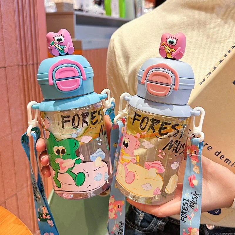 恒度夏季儿童塑料水杯学生专用12-18岁学生党高颜值卡通吸管杯子