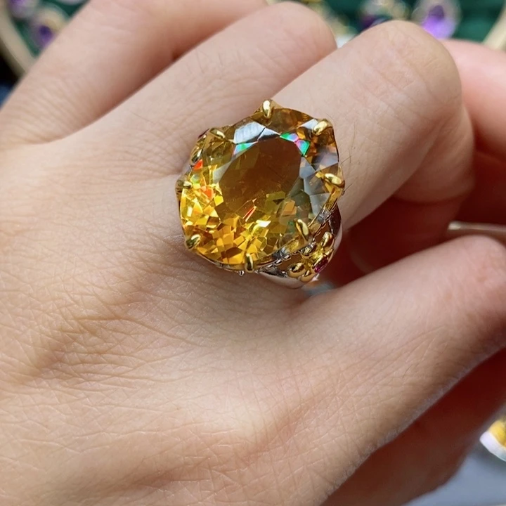 水晶戒指银S925镶嵌天然水晶戒指