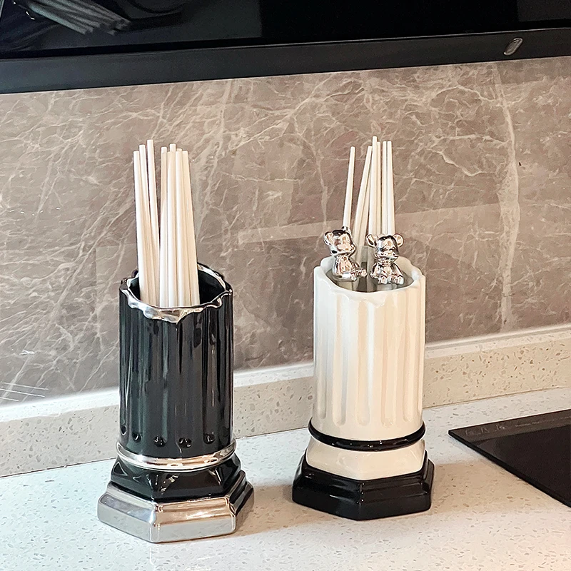 筷子筒筷子勺子沥水架陶瓷筷子收纳盒家用高档新款收纳筒筷子篓