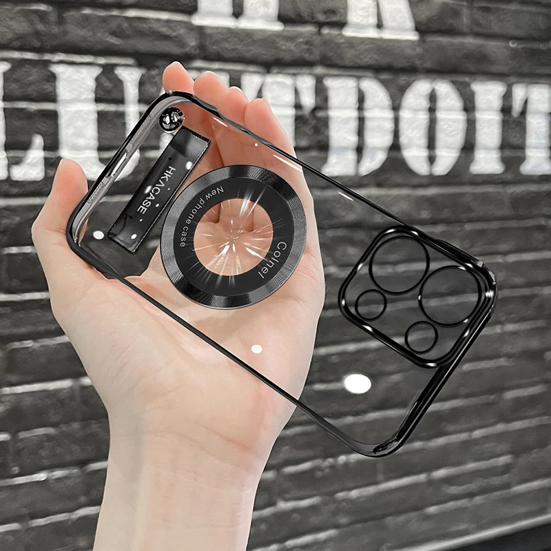 适用opporeno13pro高级感超薄电镀无边框磁吸贴电镀支架手机壳