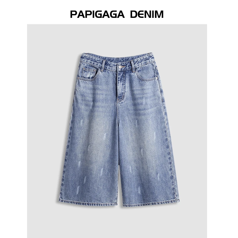 2025新款夏季复古宽松显瘦显高百搭收胯七分高腰牛仔阔腿裤11496