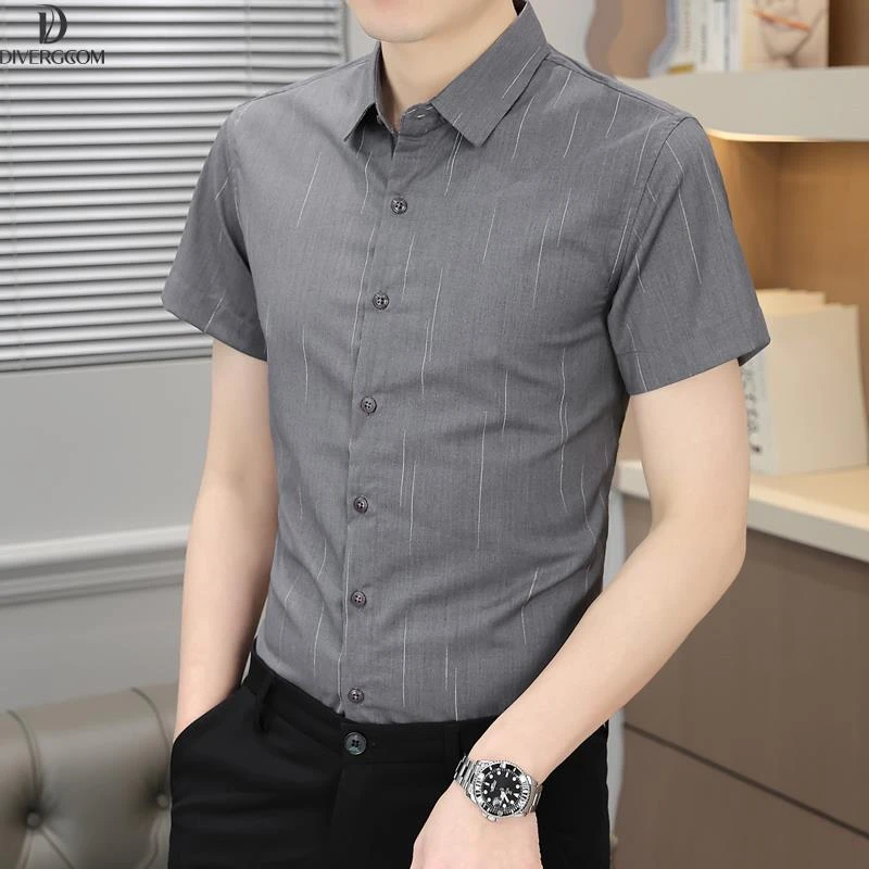 DIIIVERGOM衫男士夏季薄款冰丝弹力商务休闲衬衣韩版潮流帅气寸衣