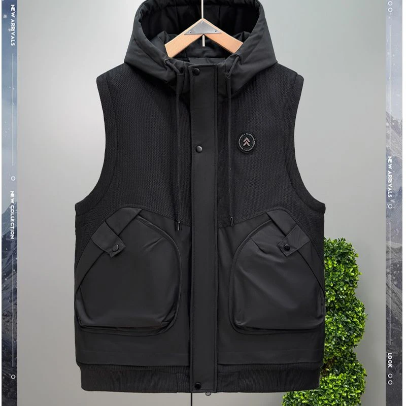 纯色大码连帽背心男士保暖马甲加肥加大拉链基础大众YDJJ-2585