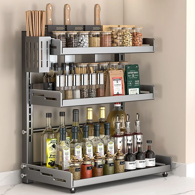 可调节高度台面厨房置物架调味调料刀架多功能收纳架厨具用品落地