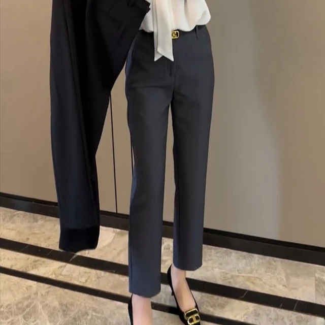 2025春季新款小个子高腰显瘦直筒休闲裤女大码百搭修身九分西装裤