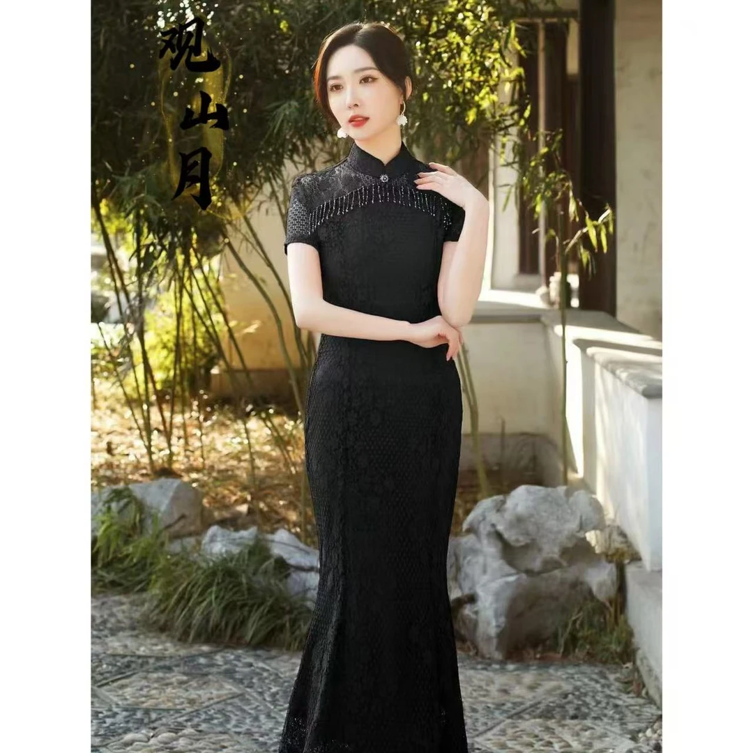 观山月【厢月】新款高级鱼尾摆裙款显瘦旗袍裙 M-4XL