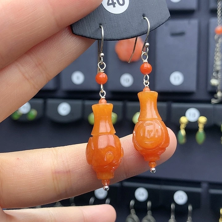 翡翠耳饰银S925镶嵌6666