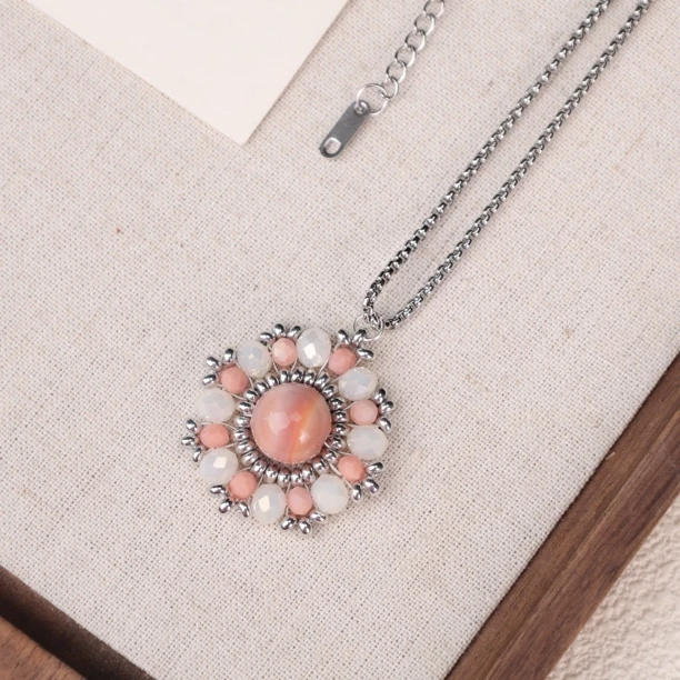 合金项链 LZ3285粉色法秀粉白菱形小米珠银色小米