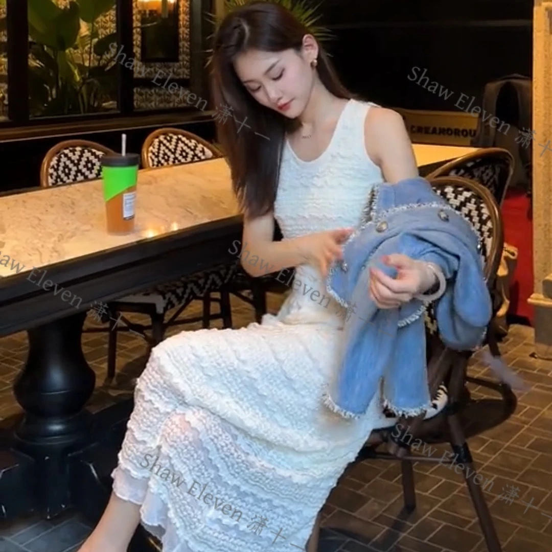 白月光【Shaw Eleven】春季新款圆领蕾丝长裙女人味百搭时尚8865