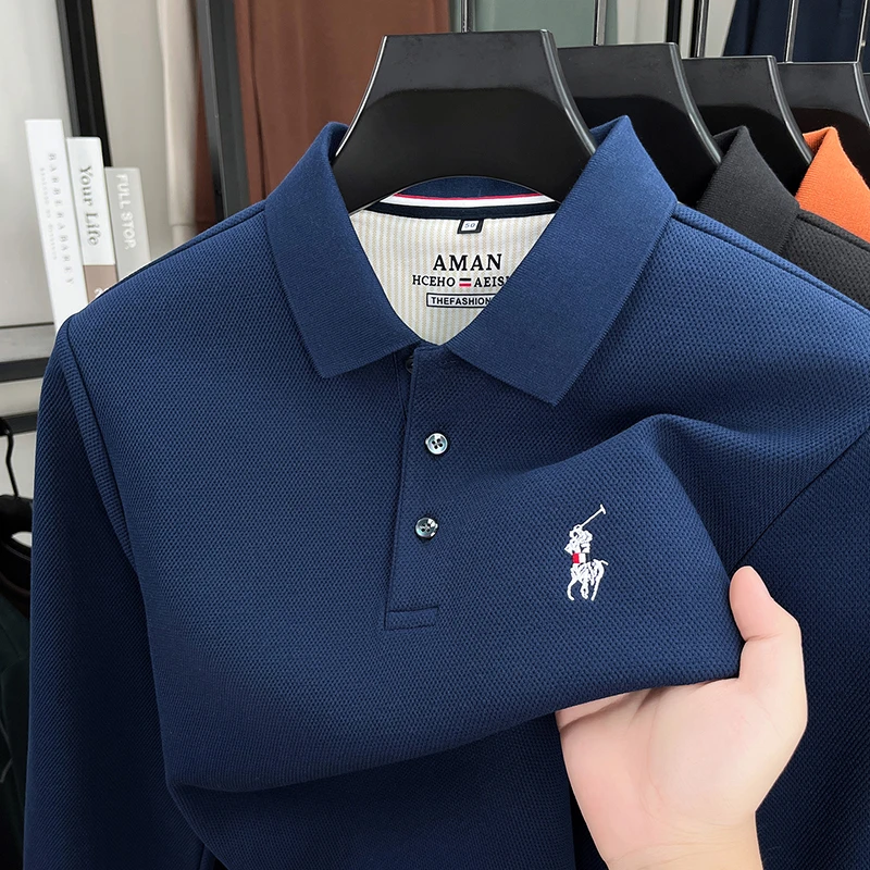 保罗纯棉长袖T恤男士秋季2025新款时尚百搭透气宽松翻领polo衫潮