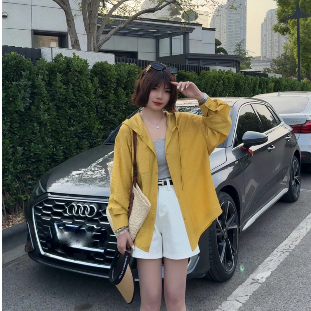 玳妮【雾里看花防晒衫】夏季 连帽单口袋轻薄衬衫 长袖百搭休闲衬衣