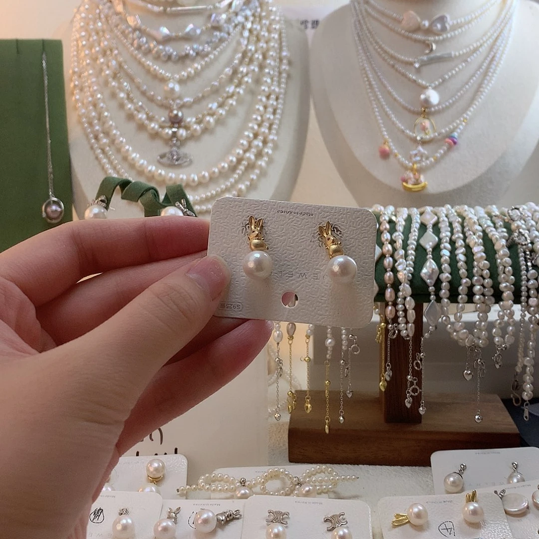 银S925镶嵌耳饰淡水珍珠