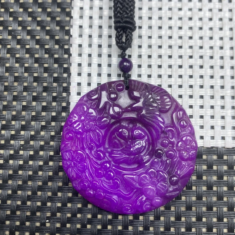 紫色百年好合雕刻吊坠221