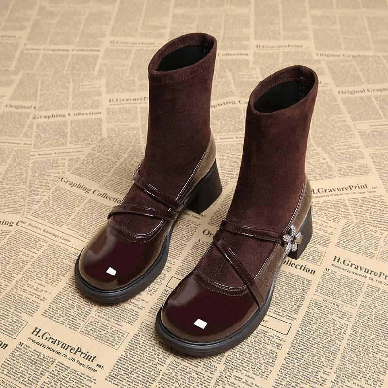 真皮绝美超火炸街小短靴女2025新款秋小个子法式复古瘦瘦