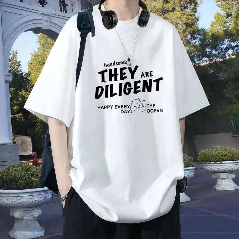 美式潮牌短袖男t恤重磅纯棉夏季宽松印花潮流半袖T恤学生休闲上衣