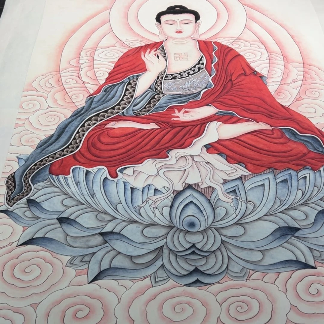 慧***玉国画李老师释迦摩尼佛带手工画轴
