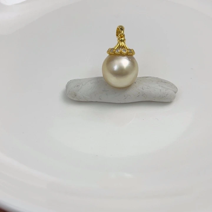 海水珍珠颈饰银S925镶嵌金珠吊坠12-13mm