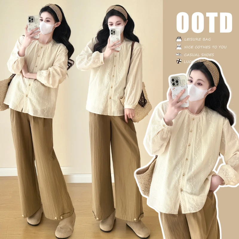 【晴晴】孕妇上衣2025春季新款时尚气质蕾丝花边衬衫孕妇装春装衬衣