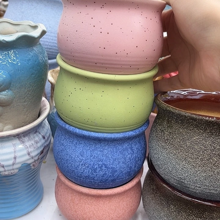 多肉绿植陶瓷花盆9.9包邮，有孔