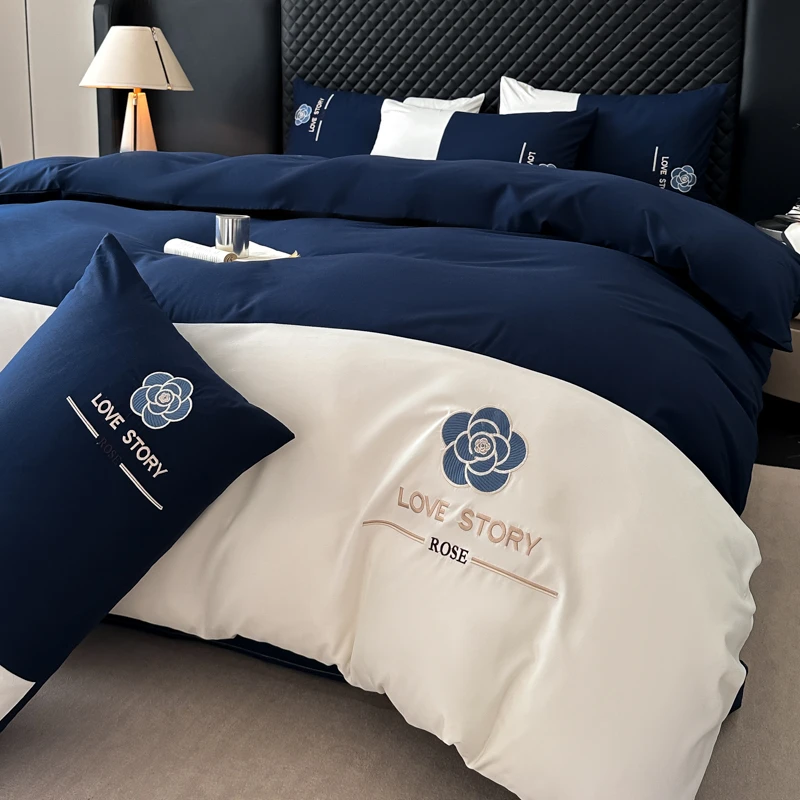 A类床上用品刺绣四件套2025新款被套床单被罩学生宿舍三件套大人
