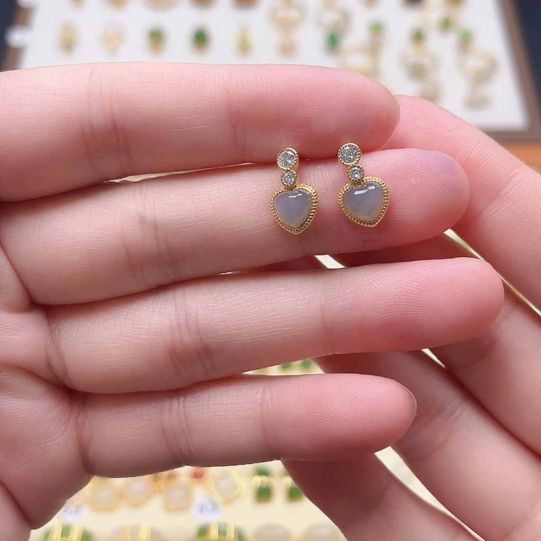 和田玉银S925镶嵌耳饰