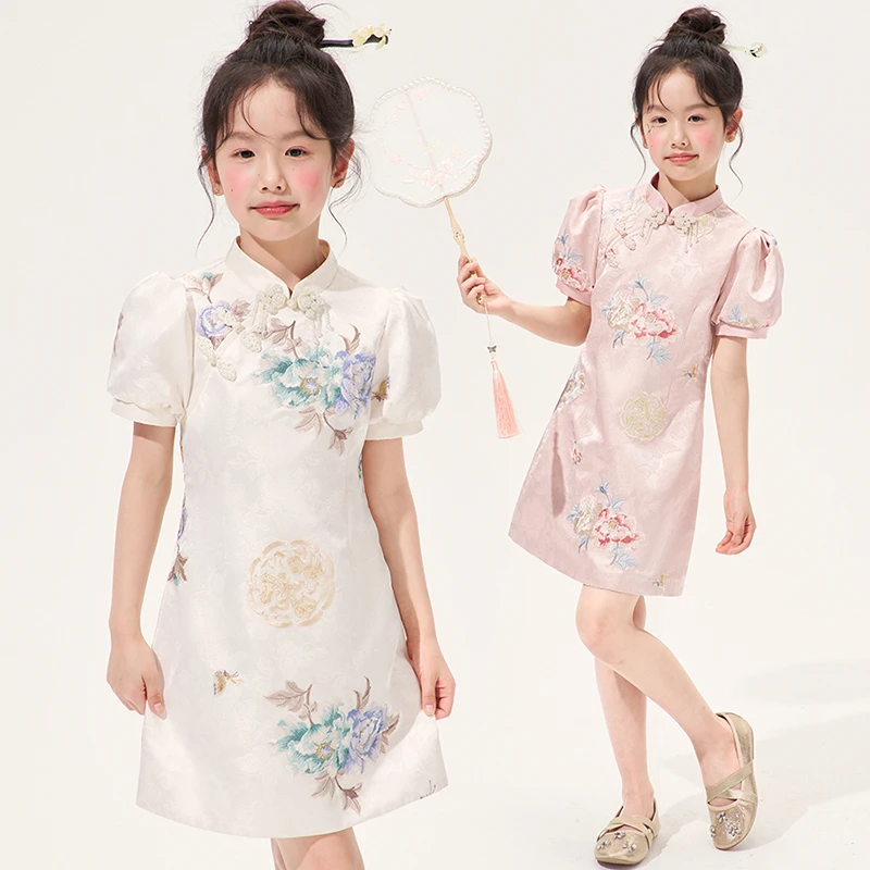 夏季女童新中式小旗袍连衣裙新款儿童唐装小女孩汉服中国风公主裙